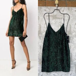 Saint Laurent Emerald Fil Coupé Animal Print Slip Dress - Runway Style Sz F38/6